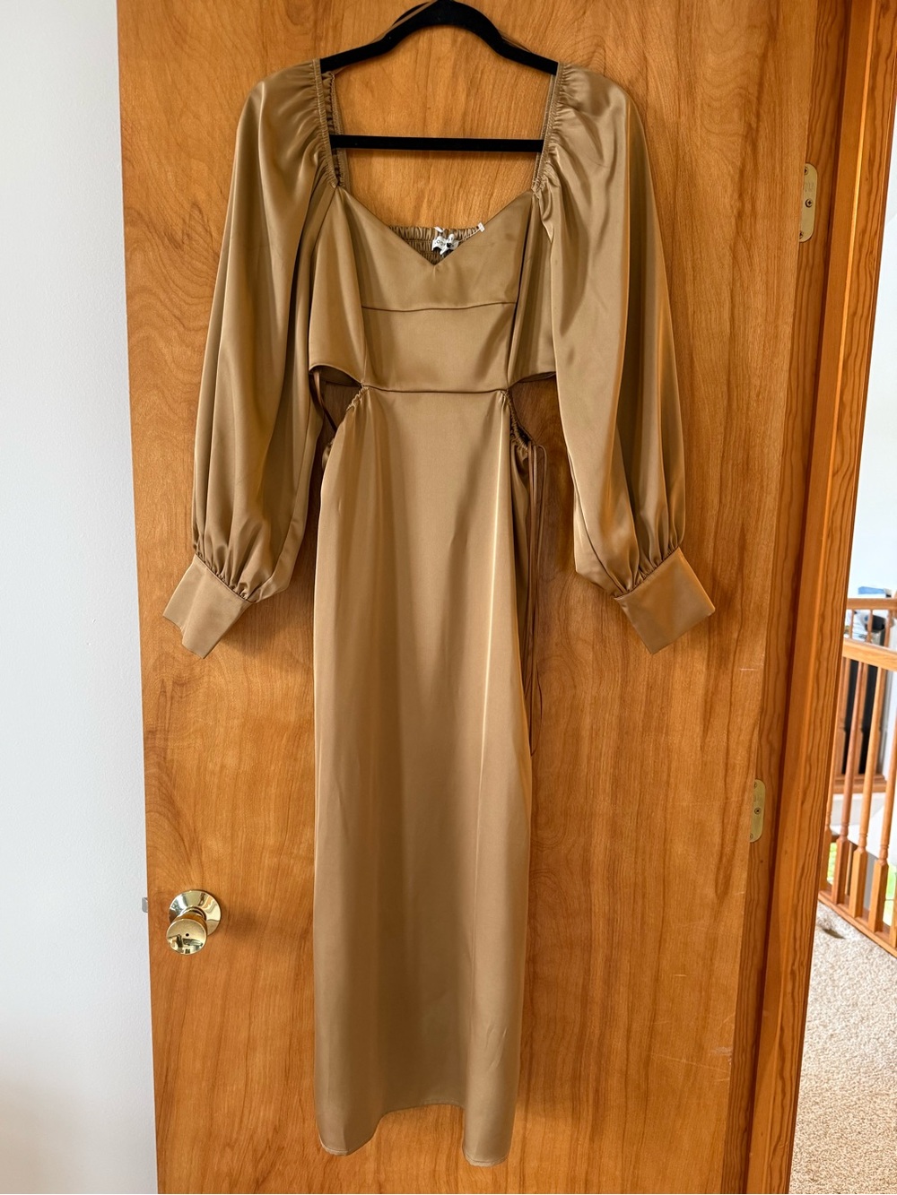Moon River Long Sleeve Satin Cutout Midi Dress